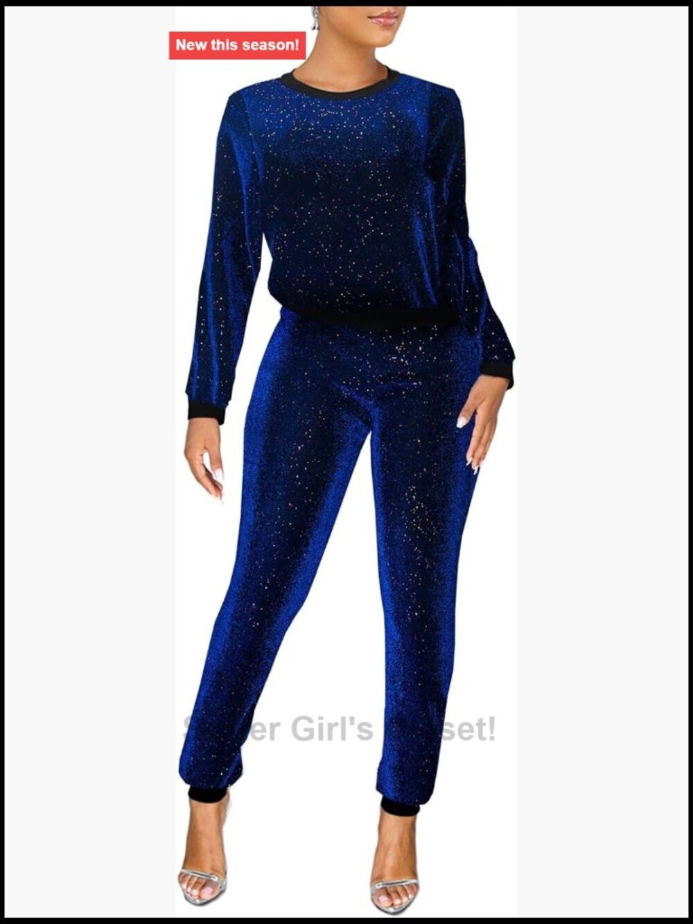 Women's 2 Piece Outfit Sequin Sparkle Shiny Top Pants Set Party Clubwear
